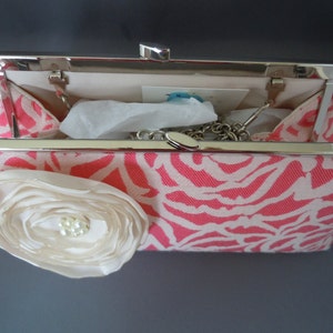 Coral and Ivory Bridesmaids Clutch, Wedding Clutch, Mother of the Bride Clutch image 5