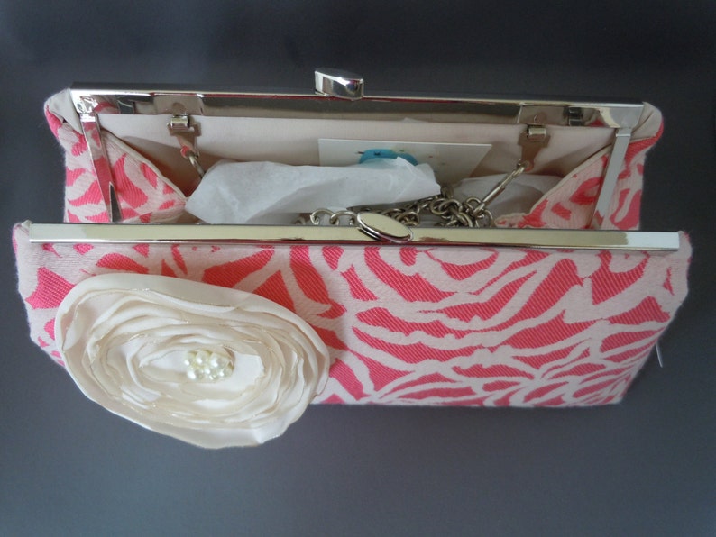 Coral and Ivory Bridesmaids Clutch, Wedding Clutch, Mother of the Bride Clutch image 5