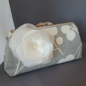 Grey and Ivory Wedding Clutch, Bridal Clutch, Prom Clutch image 1