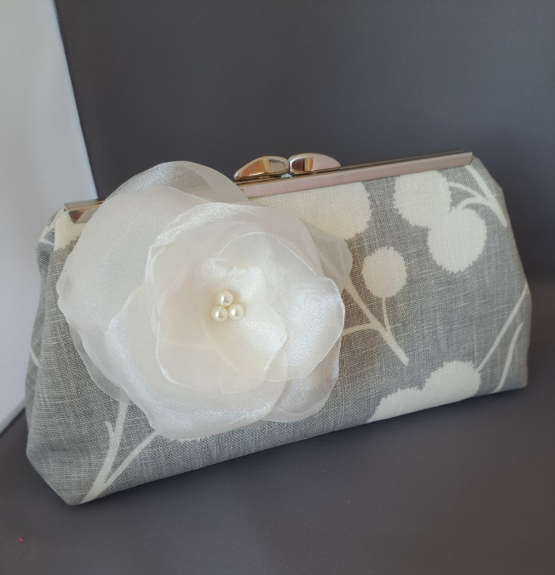 Grey and Ivory Wedding Clutch, Bridal Clutch, Prom Clutch image 1