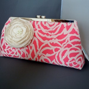 Coral and Ivory Bridesmaids Clutch, Wedding Clutch, Mother of the Bride Clutch image 3