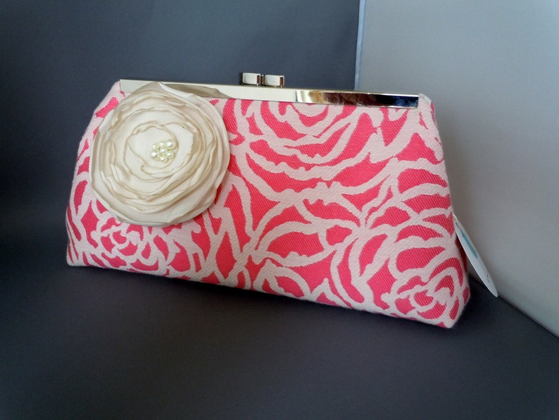 Coral and Ivory Bridesmaids Clutch, Wedding Clutch, Mother of the Bride Clutch image 3