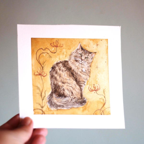 Whimsical Watercolor Pet Portrait with Gold Details | Custom Pet Illustration | Personalized