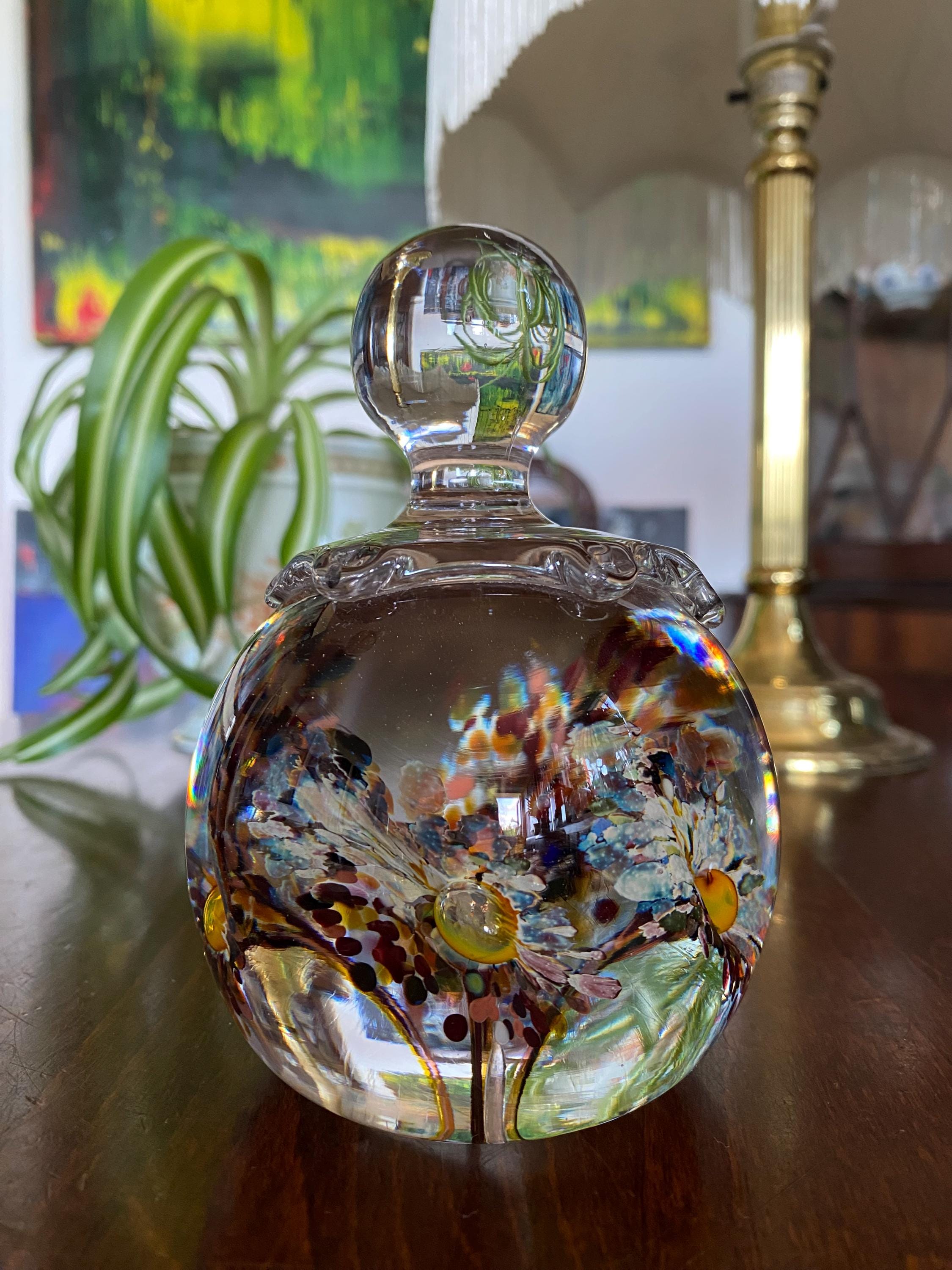 Vintage Mid Century Scottish Studio Lead Crystal Pedestal Paperweight Caithness Glass Style Large Floral Finial Museum Art Glass c.1960-1970
