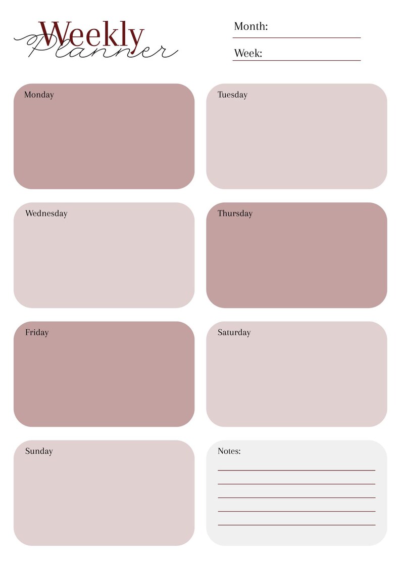 Weekley Planner Cursive Aesthetic Weekly Planner Printable | Minimal Weekly Planner | Instant ...