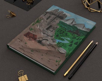 Ruined Castle Landscape Hardcover Journal | Mountain Valley River Illustration