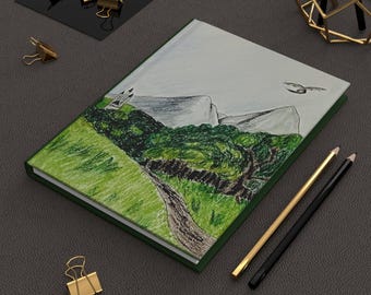 Matte Hardcover Journal | Fantasy Castle Dragon Art, Lined Pages