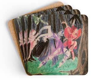 Fairy Girl Illustration Coaster set of 4 | Floral Forest Artwork