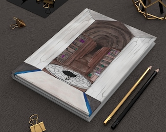 Hidden Library Portal Hardcover Journal | Fantasy Bookcase Corridor Art