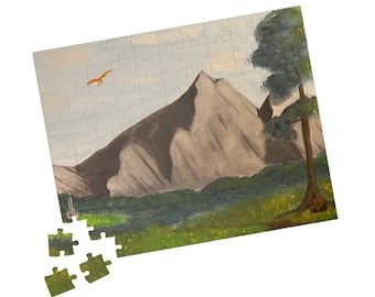 Mountain Landscape Puzzle 520-piece | Scenic Nature Jigsaw | DnD TTRPG Art Decor | Dragon Painting