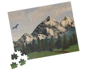 Mountain Landscape Puzzle | Dragon Oil Painting Art, 252 Piece Scenic Chipboard (110-1014 Piece Options)