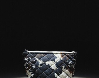 Quilted Cow Print Makeup / Crossbody Pouch