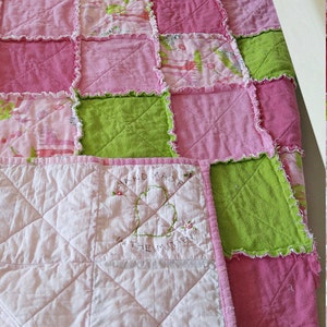 TODDLER Pink & Green Rag Quilt Handmade Soft Flannel image 2