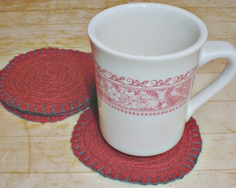 Wool Coasters RED & BLACK Felted Wool, Upcycled Mug Rugs by SweaterScrapyard