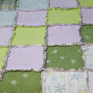 TWIN Lavender, Purple, Green Rag Quilt Handmade Recycled Fabrics image 2