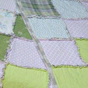 TWIN Lavender, Purple, Green Rag Quilt Handmade Recycled Fabrics image 3