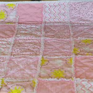 BABY GIRL Pink & White Rag Quilt Handmade Soft Flannel