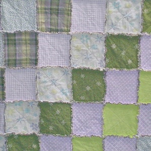 TWIN Lavender, Purple, Green Rag Quilt Handmade Recycled Fabrics image 4
