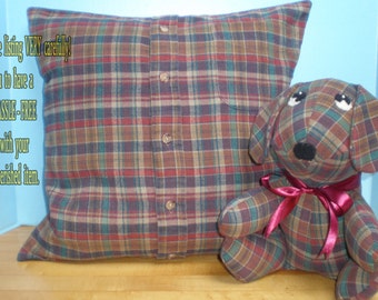 Shirt pillow/Stuffed Animal/Slipcover/Slipcover ONLY/Custom pillow/keepsake/handmade/from shirt/in memory of/loved one