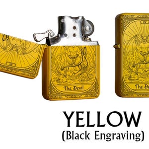 Lighter Tarot The Devil, Engraved Refillable Gift Lighter, Custom Option Yellow