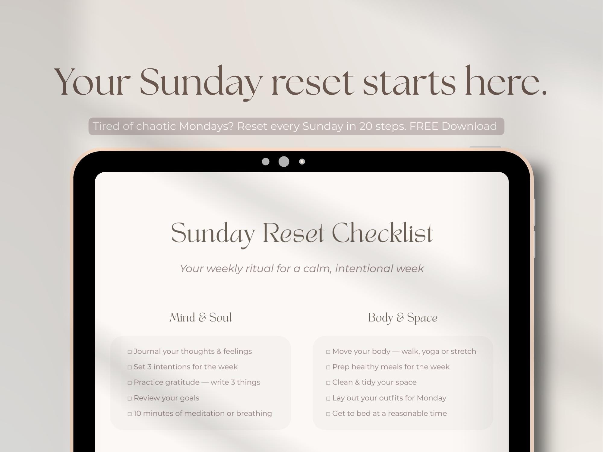 Sunday Reset Checklist Free Printable PDF | Weekly Reset Routine, Self ...
