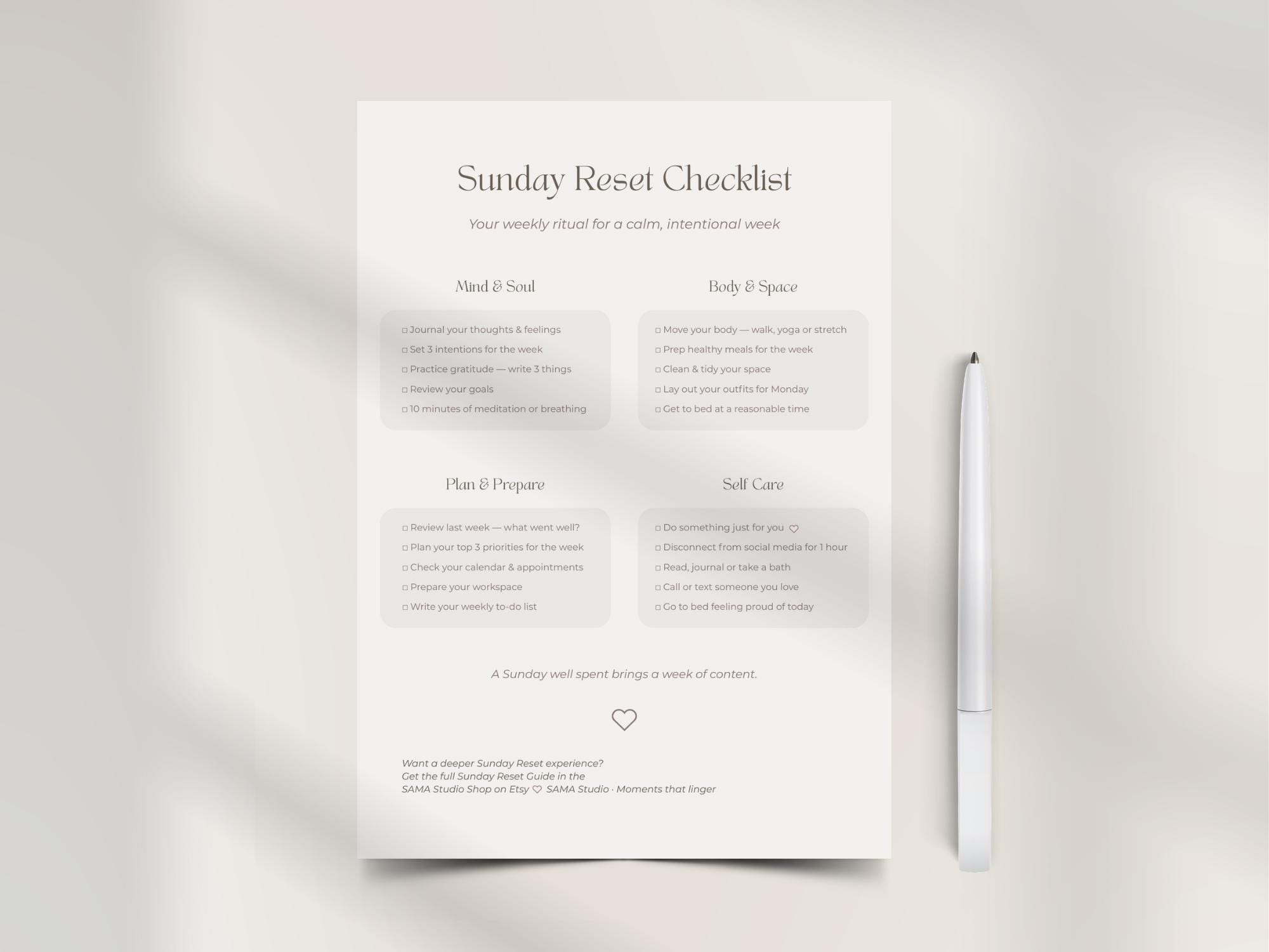 Sunday Reset Checklist.pdf Sunday Reset Checklist Free Printable PDF | Weekly Reset Routine, Self ...