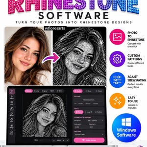 Rhinestone Template Maker , Custom Photo to Rhinestones windows app, flock sheet pattern, logo, text  in SVG, PNG for Cricut, Shirt design