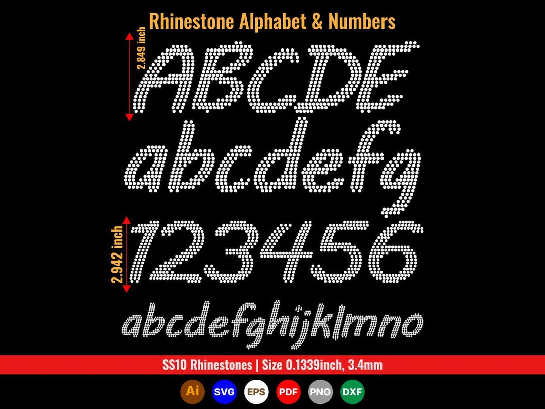 Downloadable Rhinestone Fonts Rhinestone Template Ss10 Alphabet SVG Bundle – Uppercase, Lowercase ...