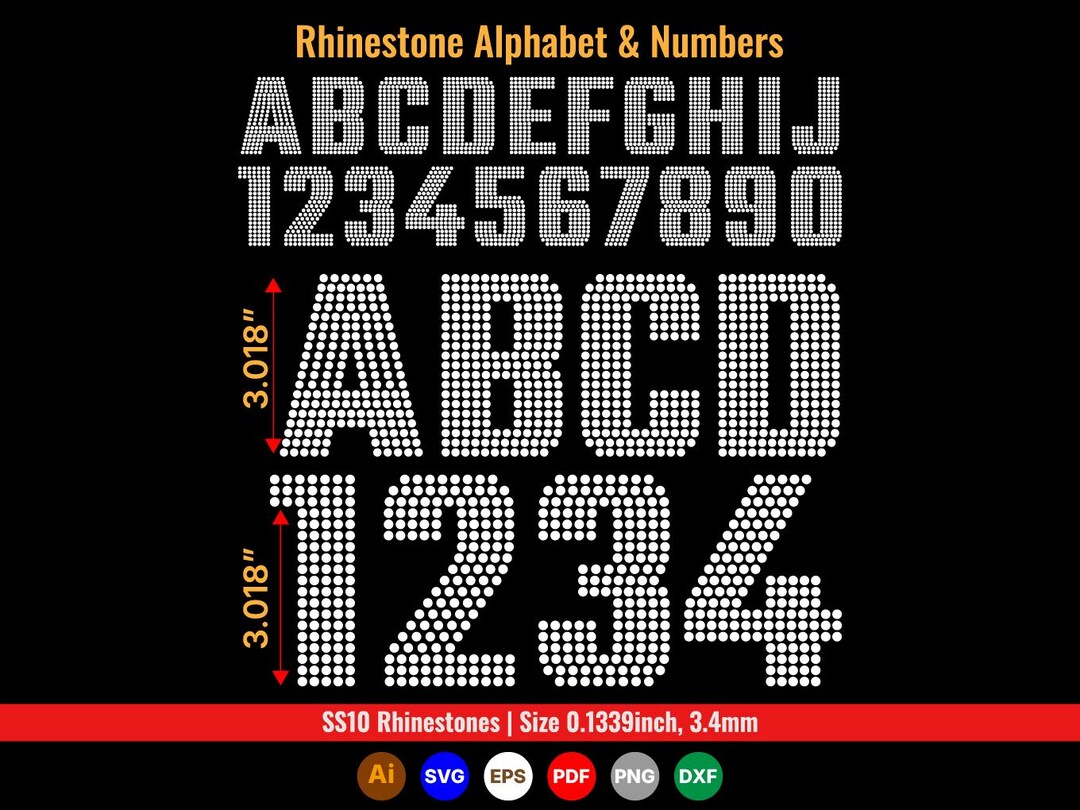 Giant Rhinestone Letters Rhinestone Template Alphabet Bundle A–Z With Large Numbers SVG | SS10 ...