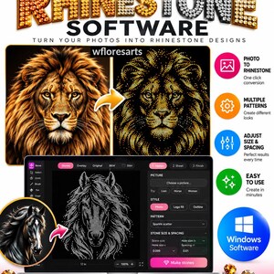 Rhinestone Template Maker , Custom Photo to Rhinestones windows software, pattern, logo, text  in SVG, PNG for Cricut, Shirt design