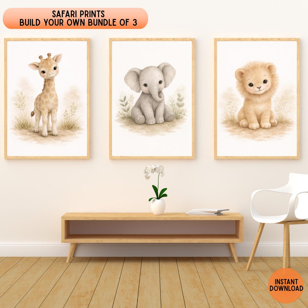Safari Animal Nursery Prints: Jungle Watercolor Art, Build Your Own Set ...