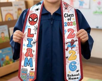 Custom Class of 2026 Graduation Stole for Kids, Custom Super Hero Graduation Kids Stole, Kindergarten Grad Gift for Little Boy, Grandson