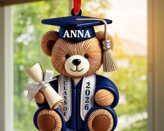 Personalized Teddy Bear Graduate Ornaments, Custom Class of 2026 Graduation Ornament Keepsakes, Cute Gift for Friend, Besties, Girlfriend