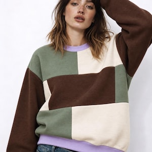 Patchwork Sweatshirt Sewing Pattern PDF, Oversize Damen Pullover, DIY Mode, Schnittmuster für Anfänger, Stoffreste Project, Nähanleitung