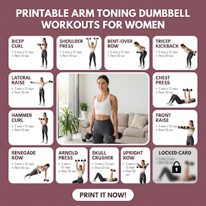 Hantelarmträning för kvinnor, styrketräning för överkroppen i PDF-format, biceps, axlar, triceps, underarmar, utskrivbara toningsövningar för kvinnor