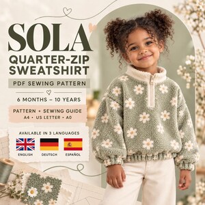 Baby & Kids Quarter-Zip Fleece Sweatshirt Sewing Pattern PDF, 6 Months–10 Years