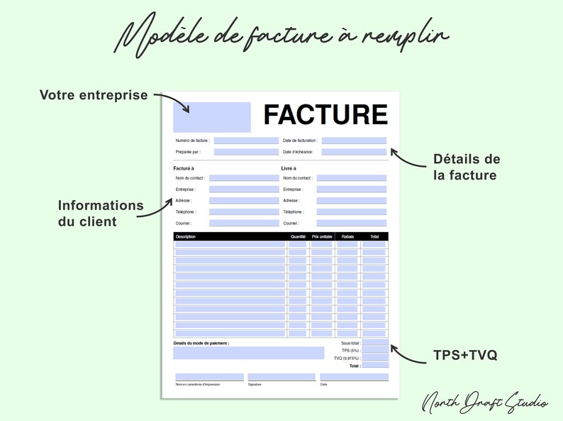 Quebec Invoice Facture Québec Modèle Facture PDF Remplissable Feuille Excel Invoice ...