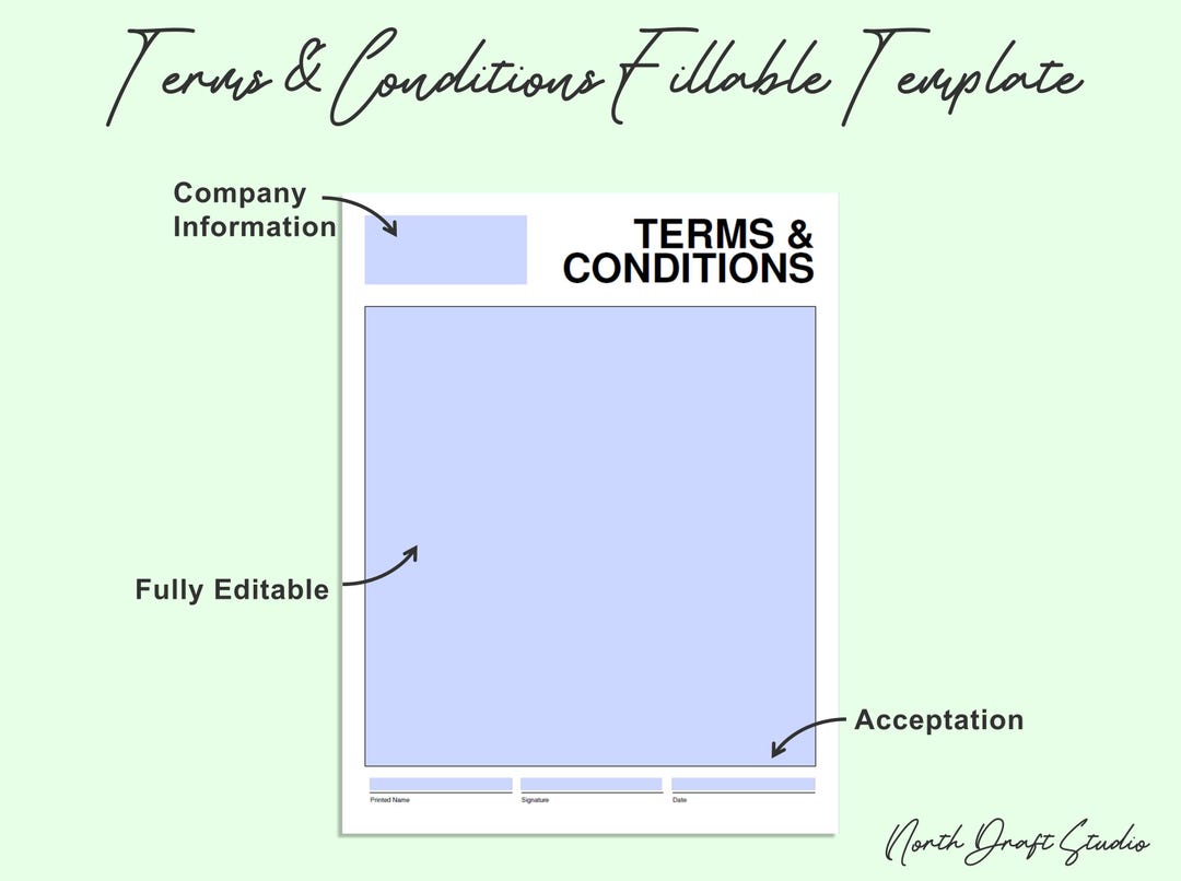 Terms and Conditions Template Editable PDF Excel Business Agreement ...