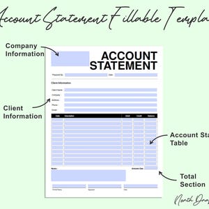 Modèle de relevé de compte Formulaire de relevé de compte d'entreprise Feuille de calcul Excel à remplir au format PDF Modèle de relevé client imprimable