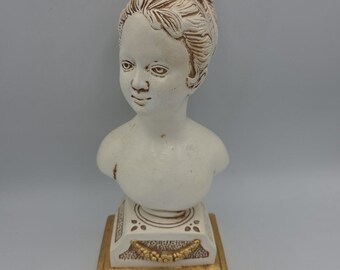 Escultura de busto de mujer/niña victoriana Jaru vintage de 1974, 25,4 cm de alto x 11,4 cm de ancho.