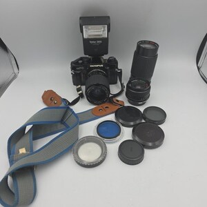 Olympus OM PC 35mm SLR Camera with 35-75mm Lens Untested P/R With Accessories