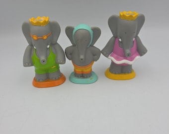 Juego vintage de 3 juguetes de colección de Babar el Elefante de Arby's de 1992 que lanzan agua.