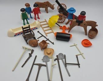 Vintage Playmobil Geobra Mixed Lot 1974 Horses Cowboys Accessories