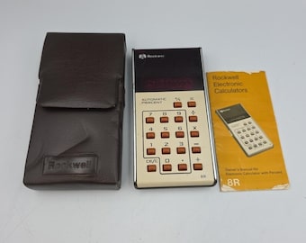 ROCKWELL 8R Vintage Calculator Red LED Sears Microelectronic Works Original Case