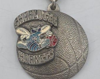 Vintage Charlotte Hornets Authentic NBA Pewter Key Chain 1992