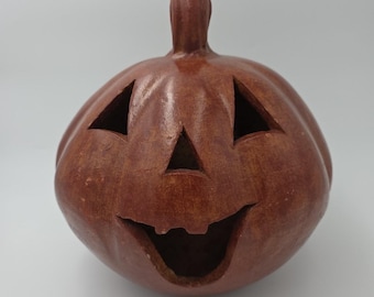 Glazed Terracotta Jack-o'-lantern Pumpkin Mexico 15.5" Tall Halloween
