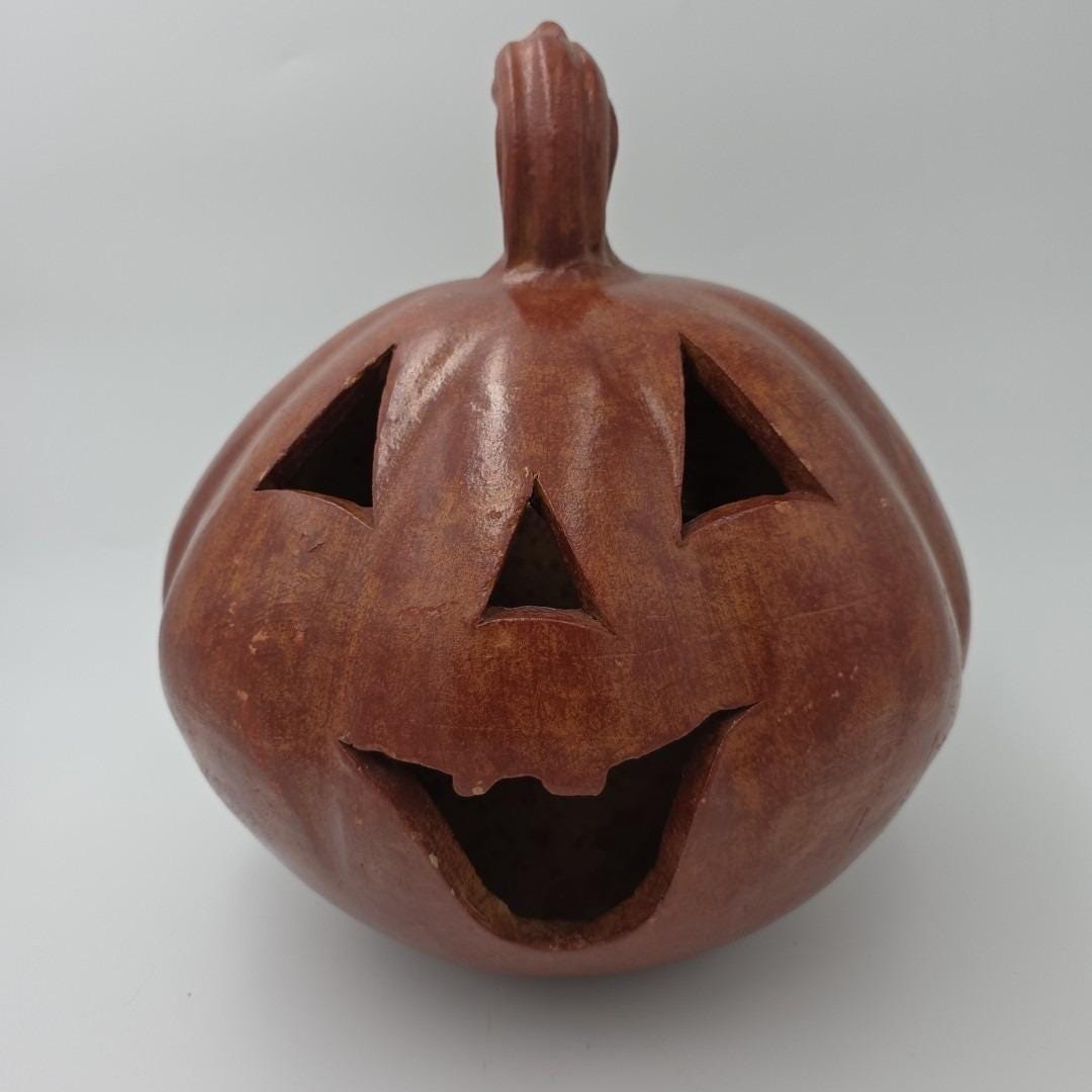 ひょうたんオブジェ Glazed Terracotta Jack-o'-lantern Pumpkin Mexico 15.5