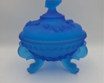Westmoreland Argonaut Shell Covered  Candy Dish In Blue Satin Finish