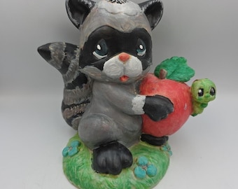 1998 Sam B. Precious Moments Paper Mache Raccoon 9.5" Hand Painted RARE Vintage