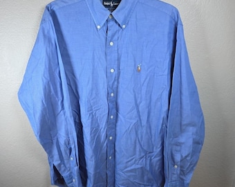 Vintage Ralph Lauren Yarmouth Shirt Mens 15.5-34 Blue Oxford Button Down 90s